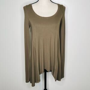 Free People Tunic Top Women's Small Olive Green Long Sleeve Stretch Boho Drape